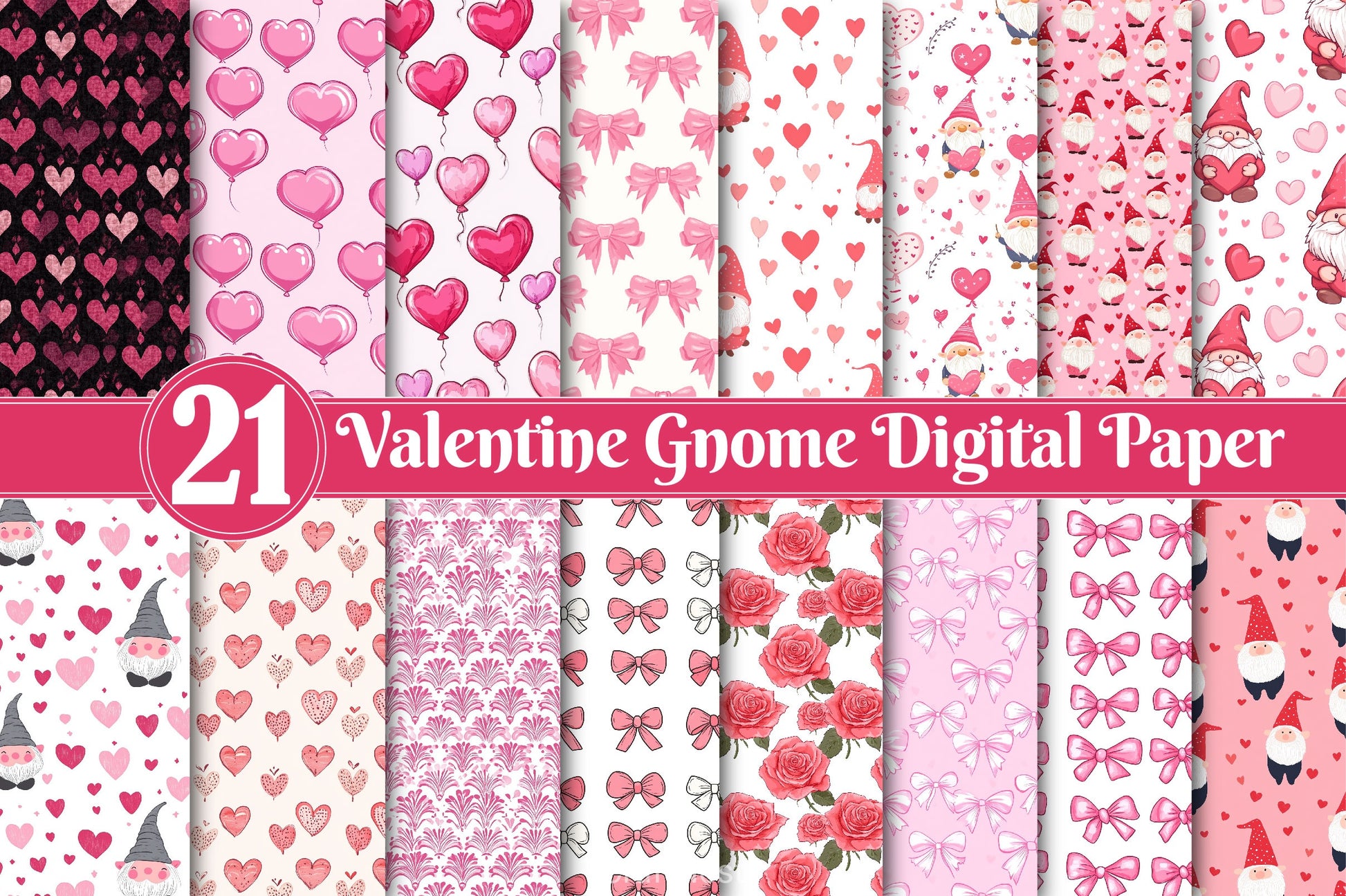 Valentine Gnome Digital Paper - CraftNest - Digital Crafting and Art