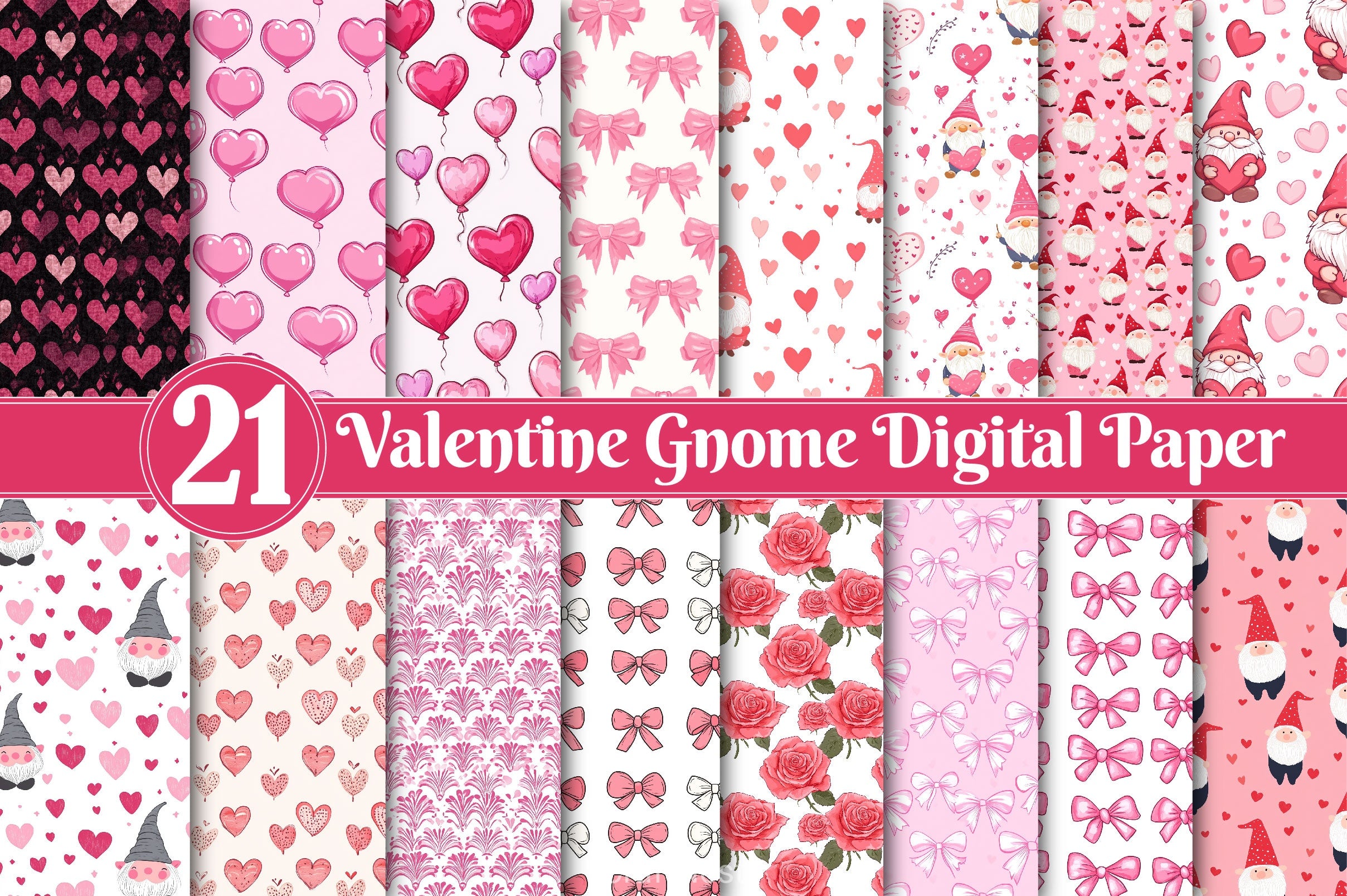 Valentine Gnome Digital Paper - CraftNest - Digital Crafting and Art