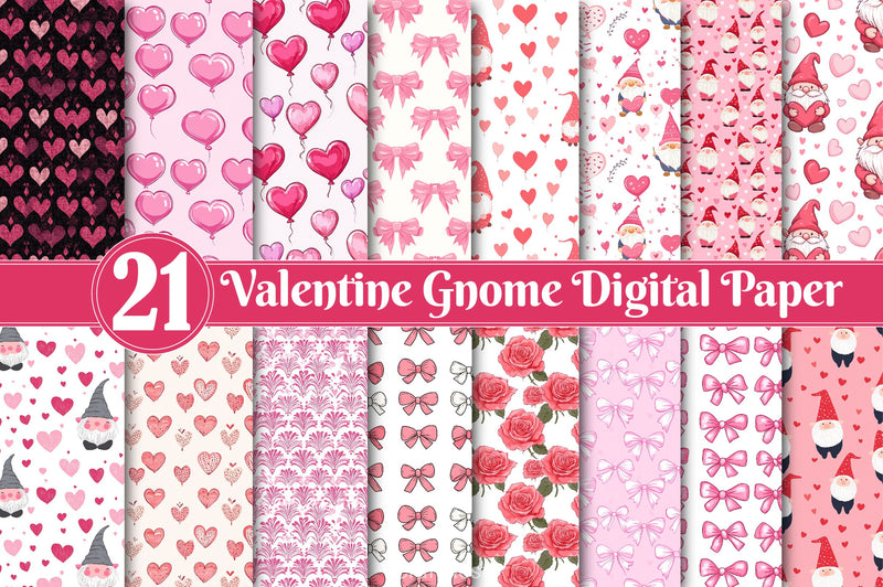 Valentine Gnome Digital Paper - CraftNest - Digital Crafting and Art