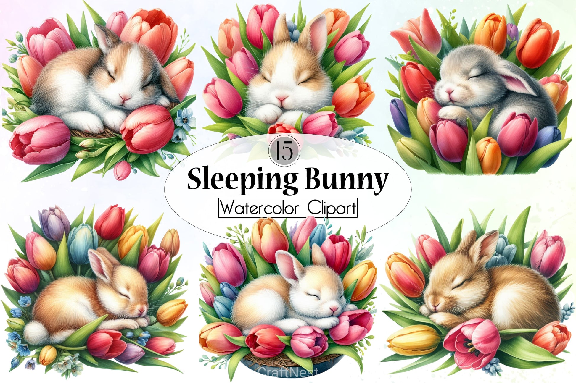 Sleeping Bunny Clipart Bundle - CraftNest - Digital Crafting and Art