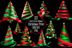 Red Green Ribbon Christmas Tree Clipart Bundle - CraftNest - Digital Crafting and Art