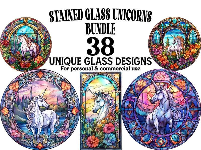 Stained Glass Unicorns Clipart - CraftNest