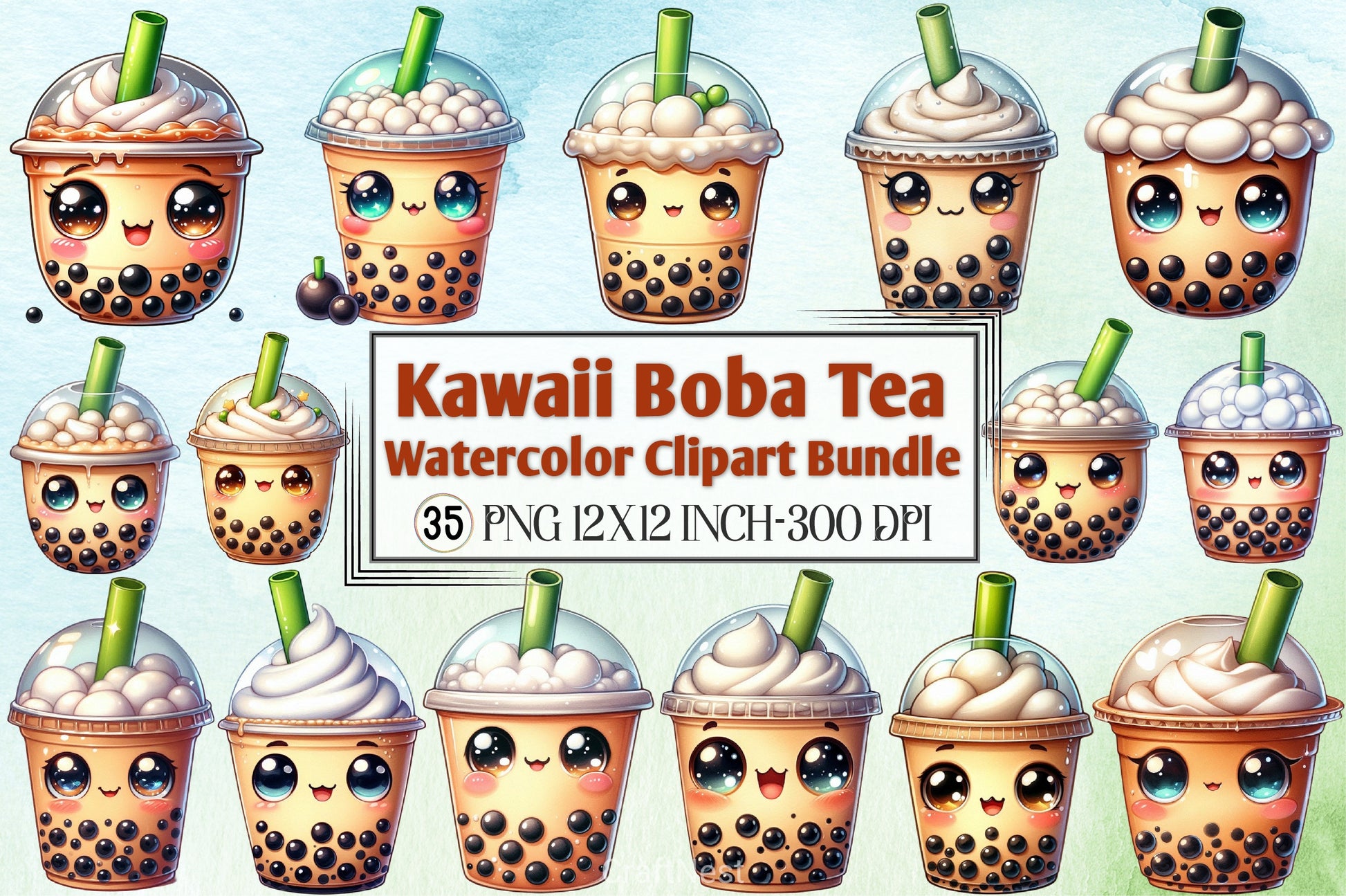 Kawaii Boba Tea Clipart Bundle - CraftNest - Digital Crafting and Art