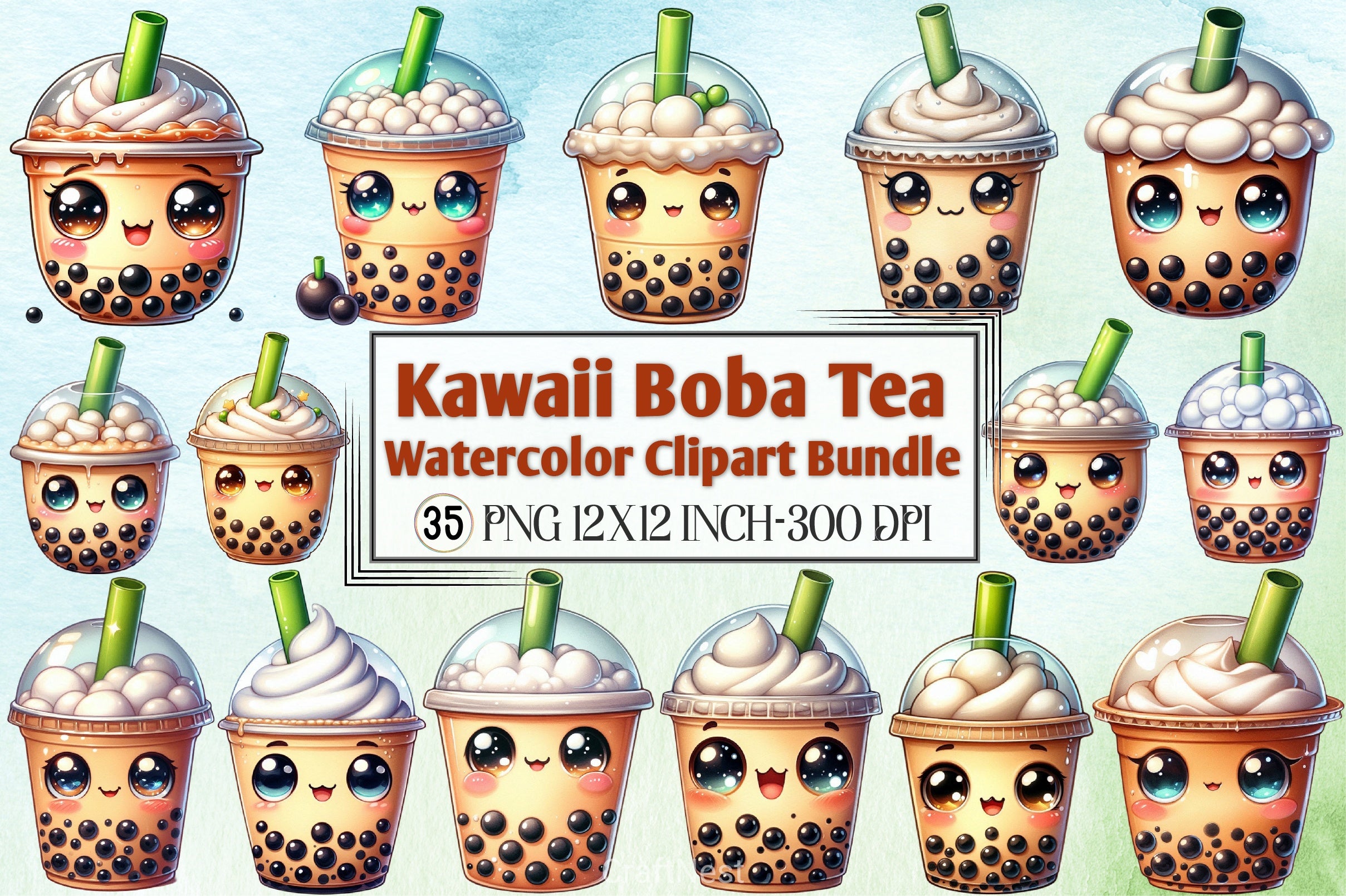 Kawaii Boba Tea Clipart Bundle - CraftNest - Digital Crafting and Art
