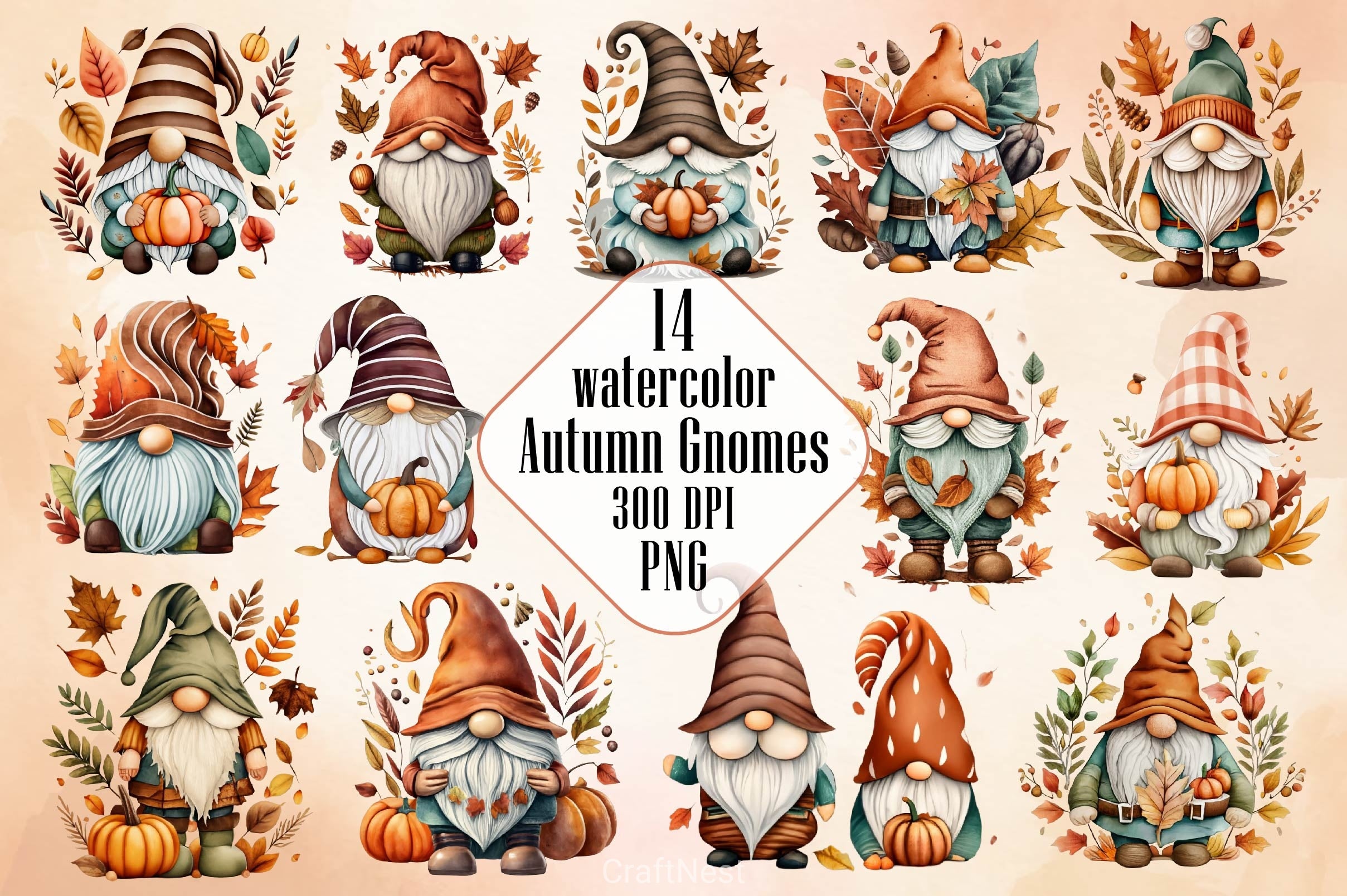Autumn Gnome Clipart Bundle 3 - CraftNest - Digital Crafting and Art