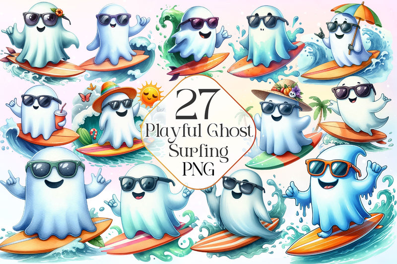 Playful Ghost Surfing Clipart Bundle - CraftNest - Digital Crafting and Art