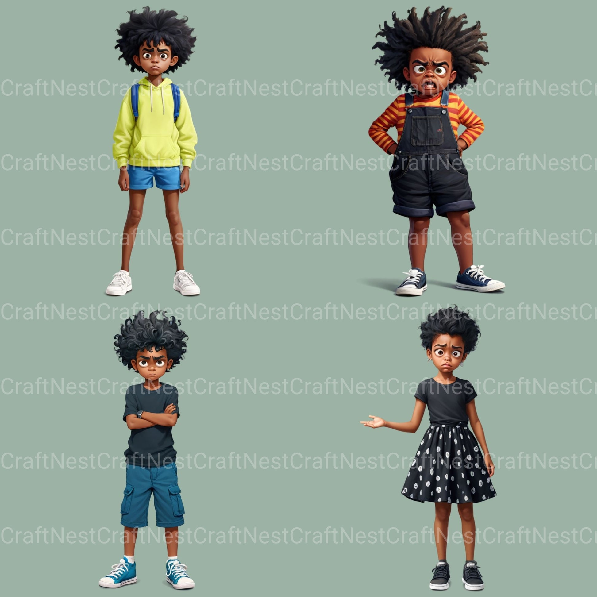 Quirky Kids African American Clipart Bundle - CraftNest - Digital Crafting and Art