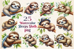 Sleepy Sloth Clipart Bundle 3 - CraftNest - Digital Crafting and Art