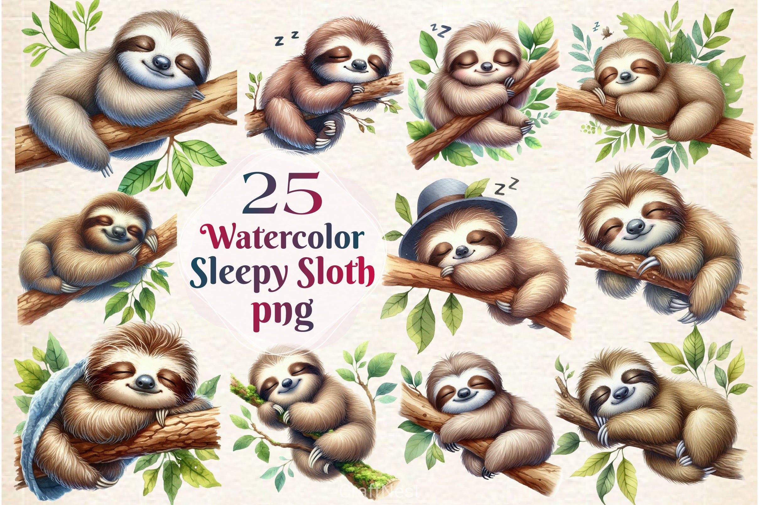Sleepy Sloth Clipart Bundle 3 - CraftNest - Digital Crafting and Art
