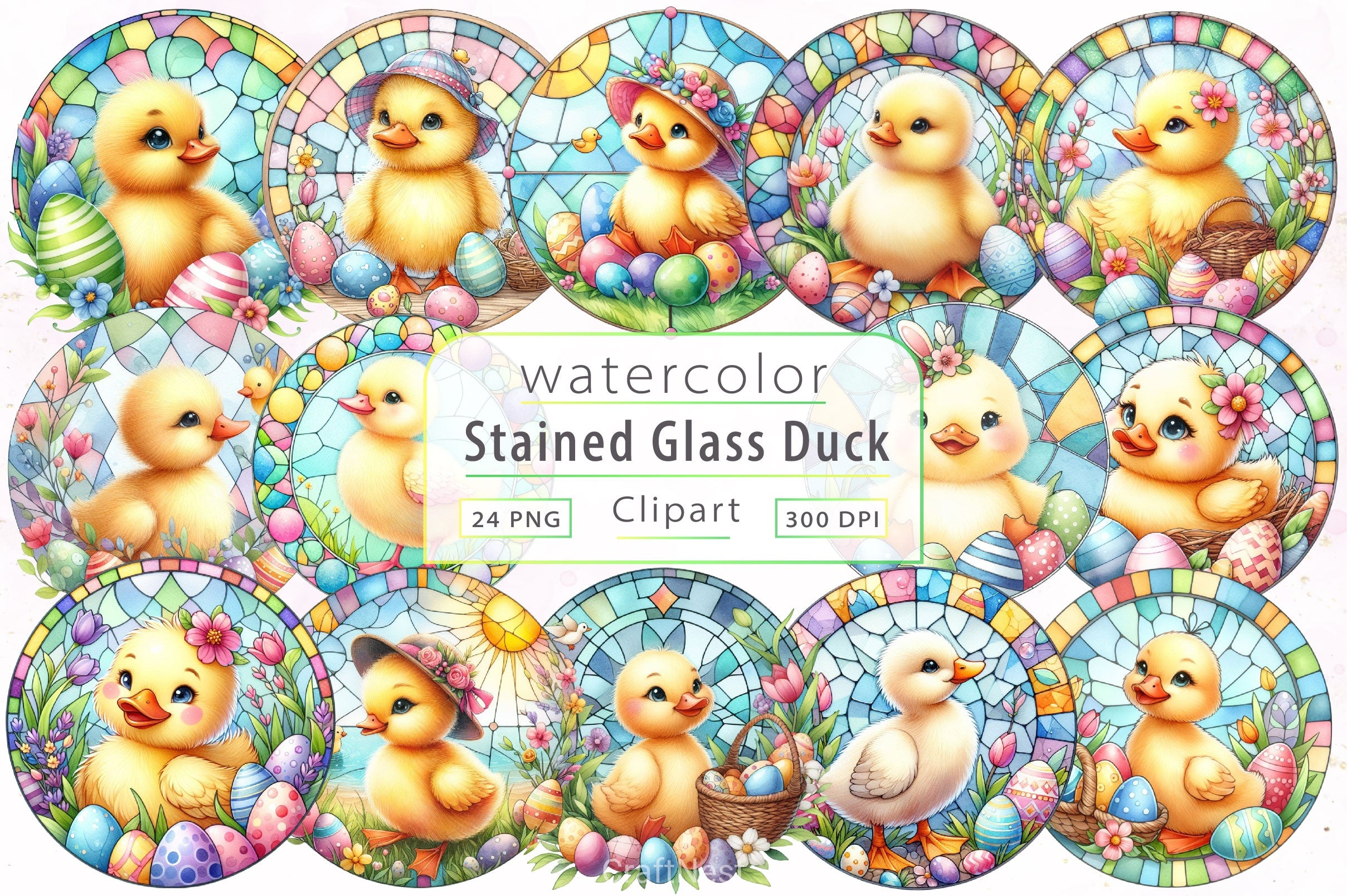 Stained Glass Easter Duck Clipart Bundle - CraftNest - Digital Crafting and Art