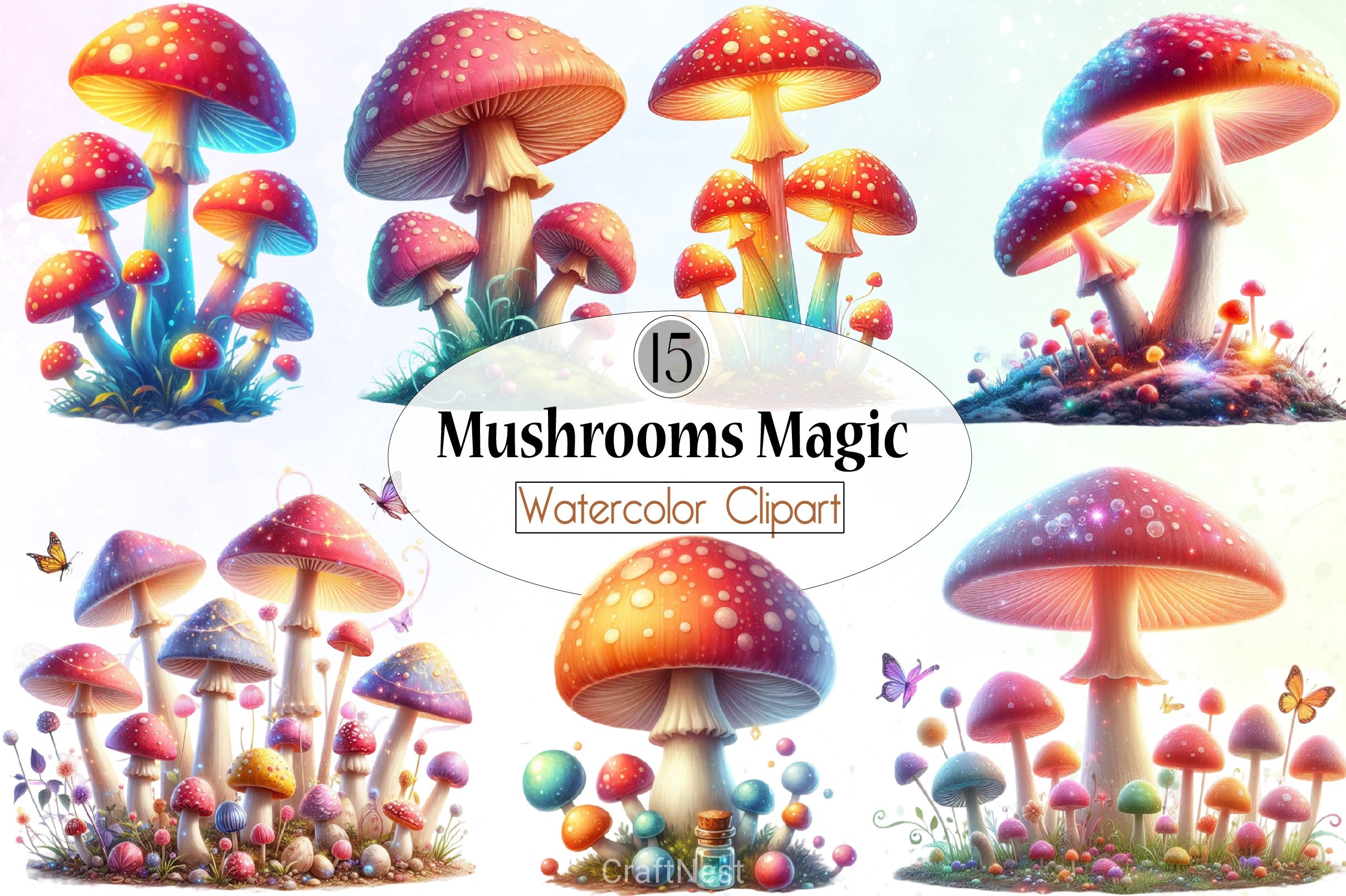 Colorful Mushrooms Clipart Bundle - CraftNest - Digital Crafting and Art