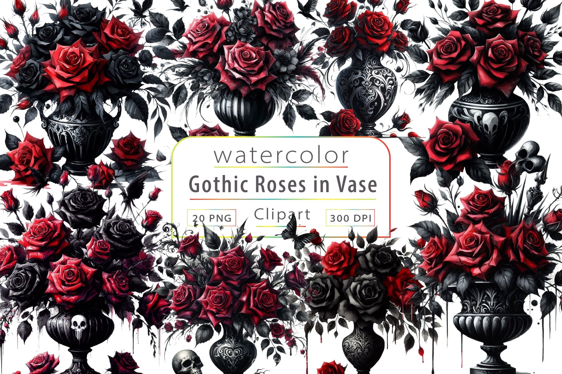 Gothic Roses In Vase Clipart Bundle - CraftNest - Digital Crafting and Art