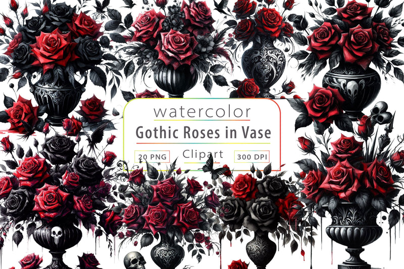 Gothic Roses In Vase Clipart Bundle - CraftNest - Digital Crafting and Art