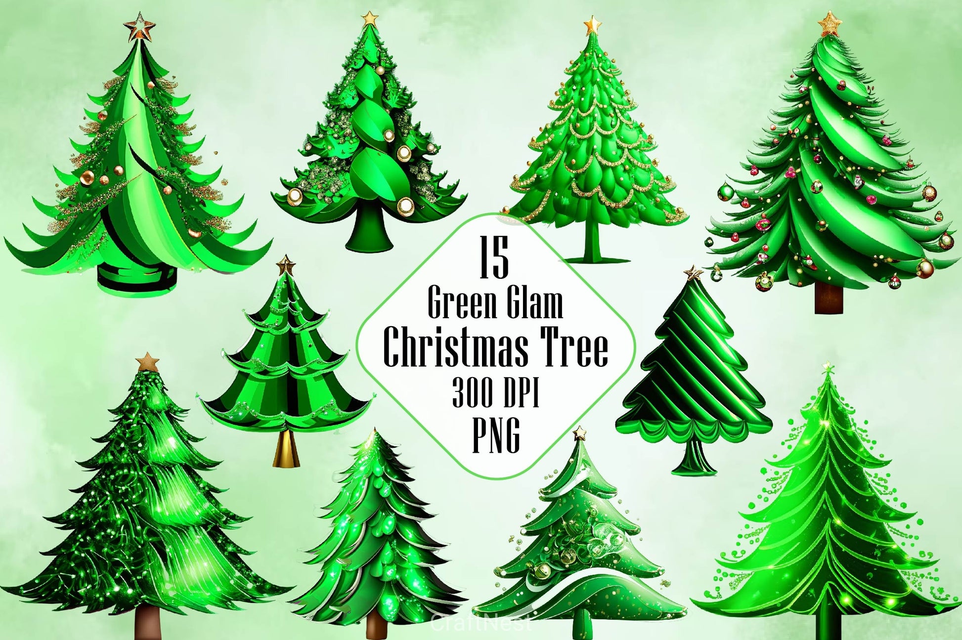 Green Glam Christmas Tree Clipart Bundle - CraftNest - Digital Crafting and Art