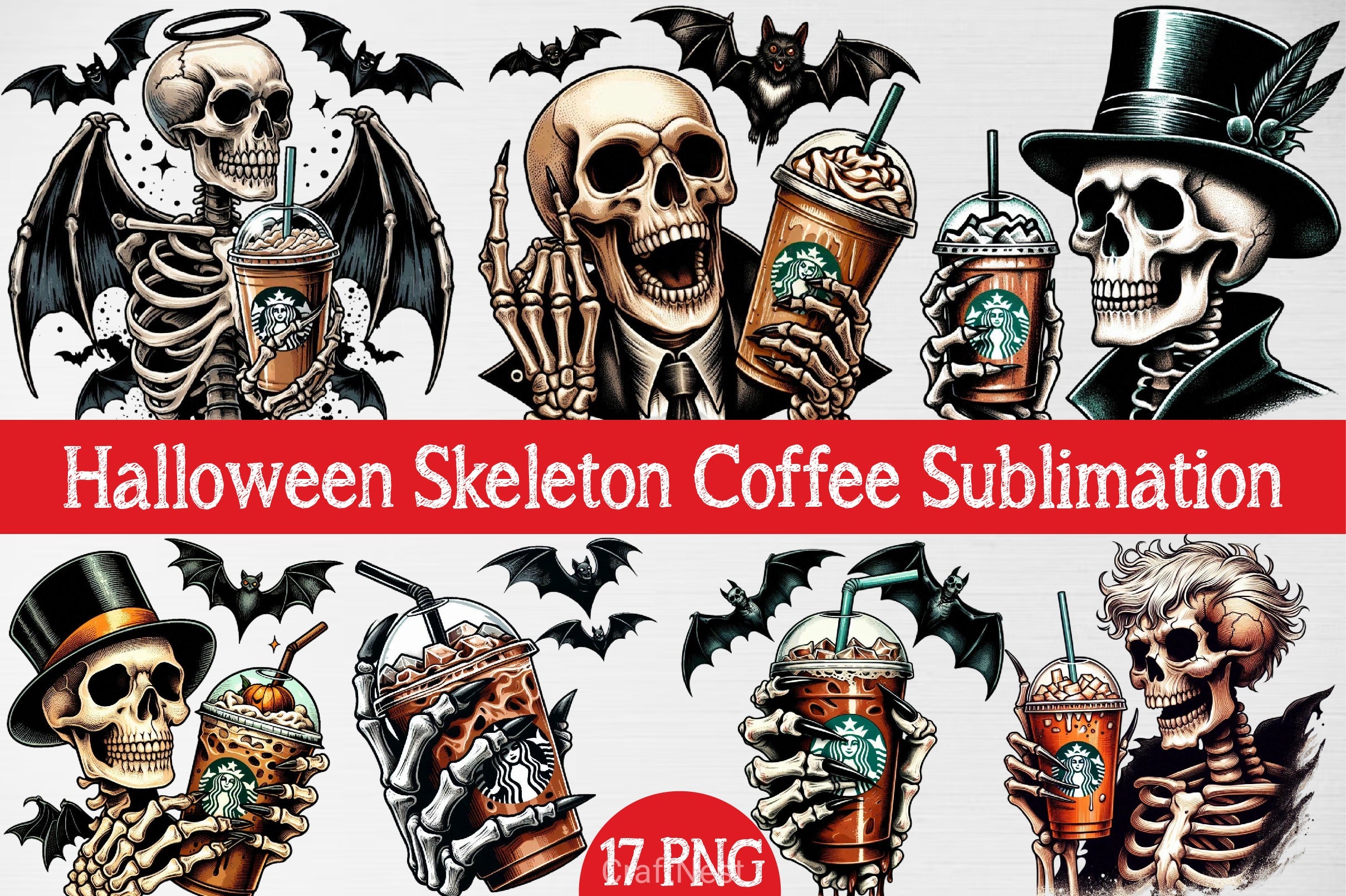 Halloween Skeleton Coffee Clipart Bundle - CraftNest - Digital Crafting and Art
