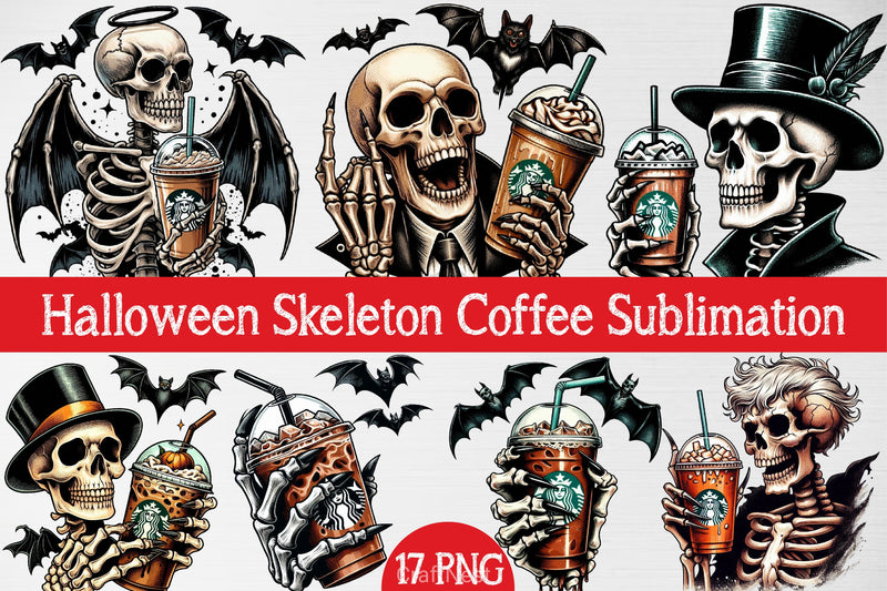 Halloween Skeleton Coffee Clipart Bundle - CraftNest - Digital Crafting and Art