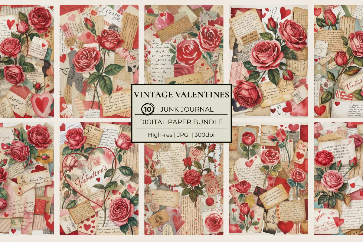 Vintage Valentines Junk Journal Papers - CraftNest - Digital Crafting and Art