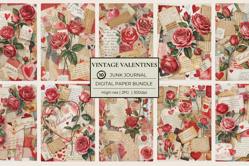 Vintage Valentines Junk Journal Papers - CraftNest - Digital Crafting and Art