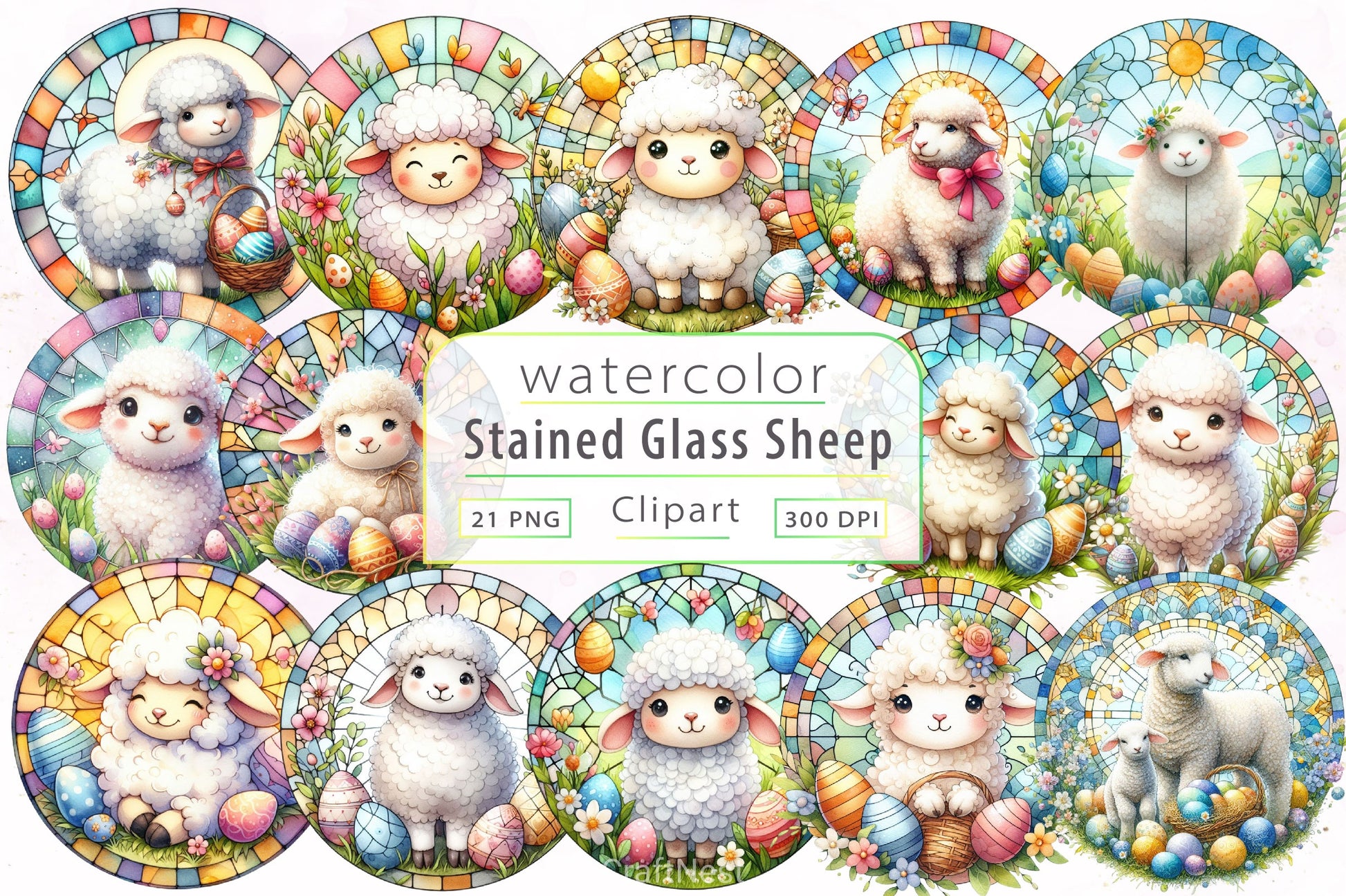 Stained Glass Easter Sheep Clipart Bundle - CraftNest - Digital Crafting and Art