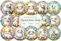 Stained Glass Easter Sheep Clipart Bundle - CraftNest - Digital Crafting and Art