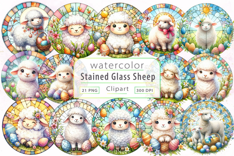 Stained Glass Easter Sheep Clipart Bundle - CraftNest - Digital Crafting and Art