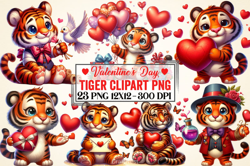Valentine's Day Tiger Clipart Bundle - CraftNest - Digital Crafting and Art