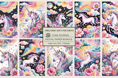 Dreamscape Unicorns Junk Journal Papers - CraftNest - Digital Crafting and Art