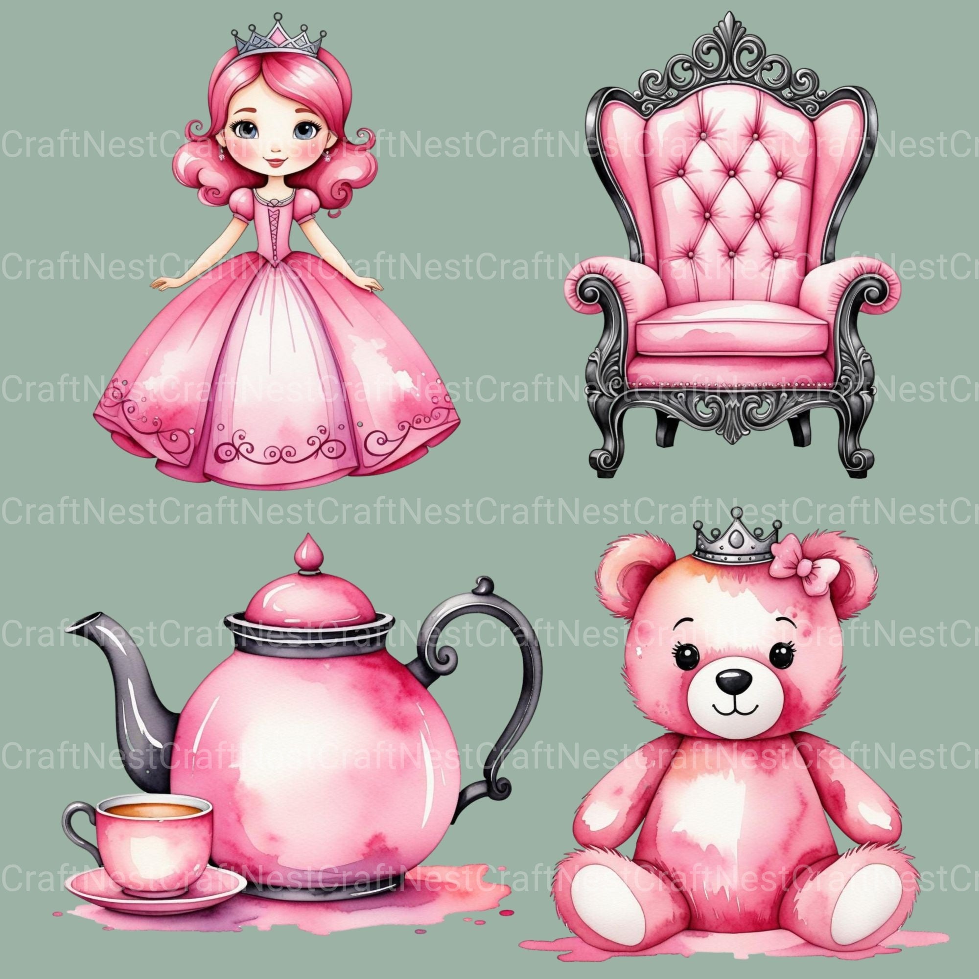 Pink Princess Clipart Bundle - CraftNest - Digital Crafting and Art