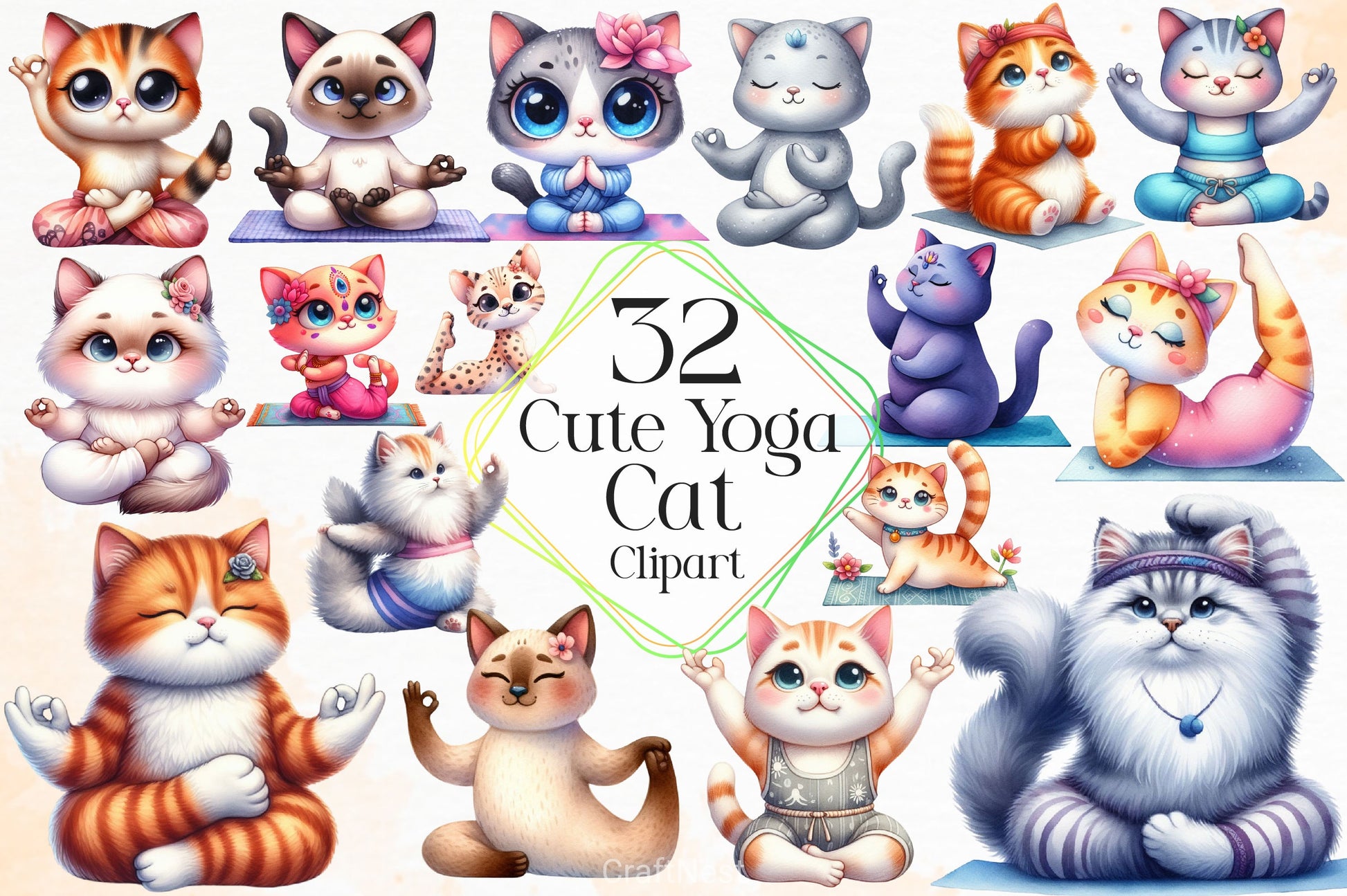 Cute Yoga Cat Clipart Bundle 2 - CraftNest - Digital Crafting and Art