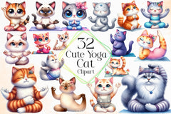 Cute Yoga Cat Clipart Bundle 2 - CraftNest - Digital Crafting and Art