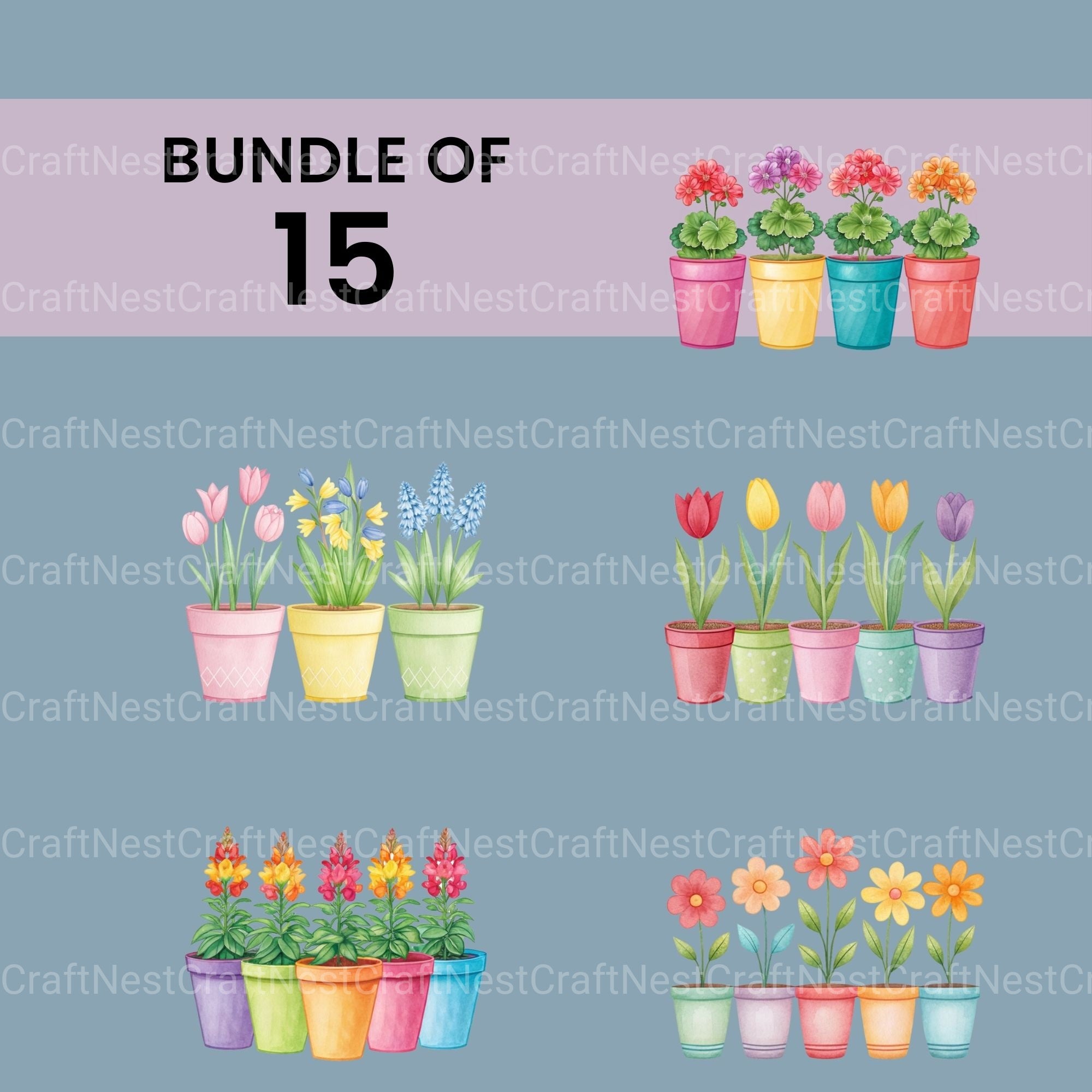 Flowers In Pots Clipart Bundle - CraftNest - Digital Crafting and Art