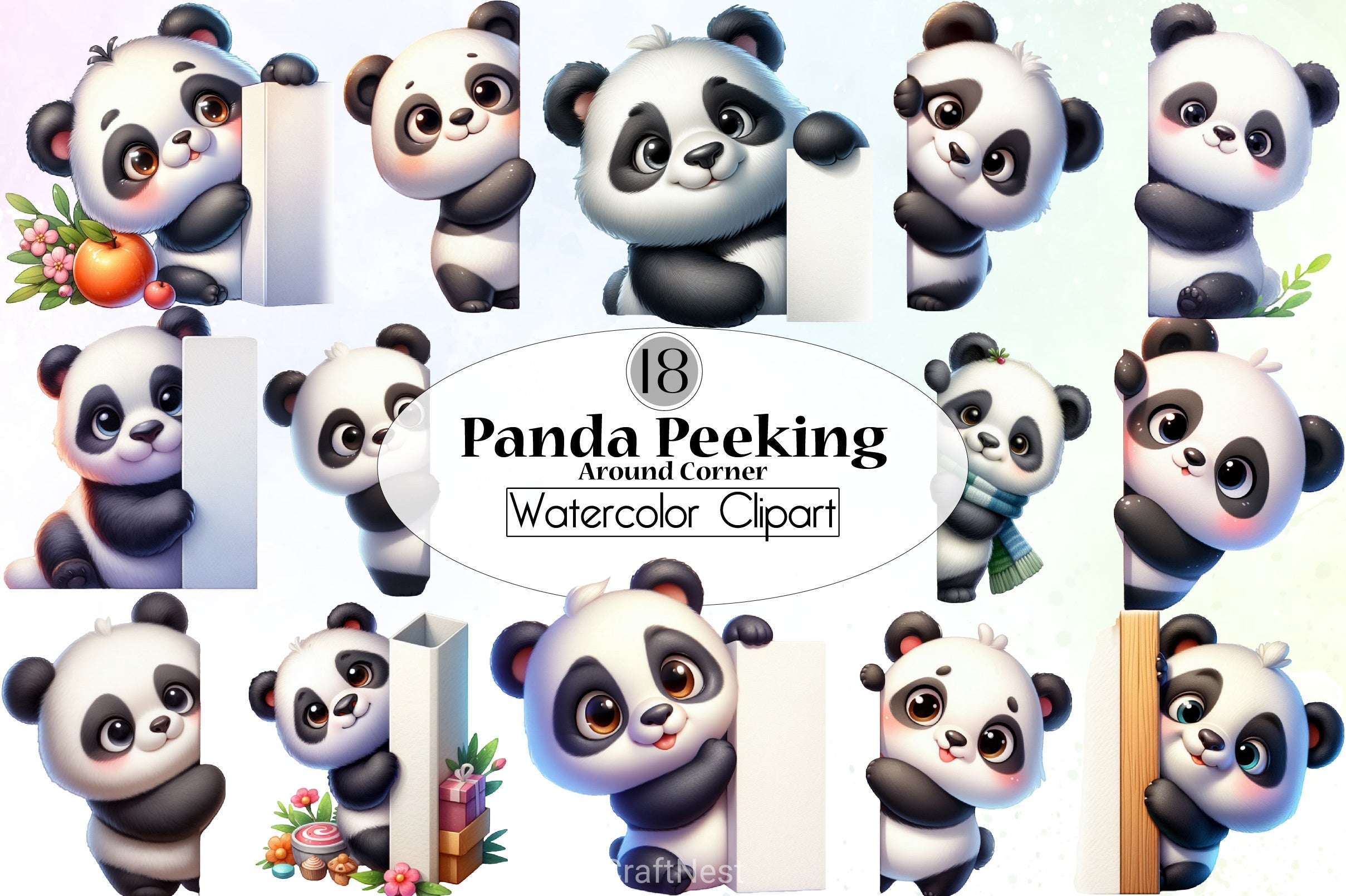 Panda Peeking Clipart Bundle - CraftNest - Digital Crafting and Art