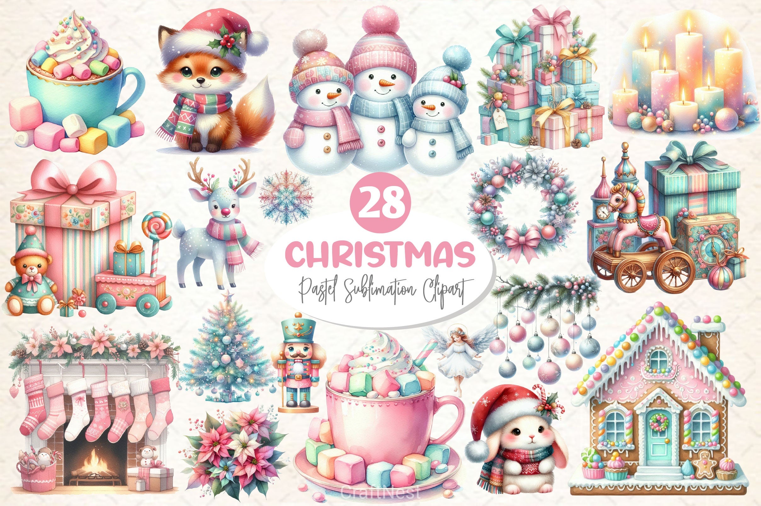 Pastel Christmas Clipart Bundle 2 - CraftNest - Digital Crafting and Art