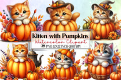 Cute Kitten Pumpkins Clipart Bundle - CraftNest - Digital Crafting and Art