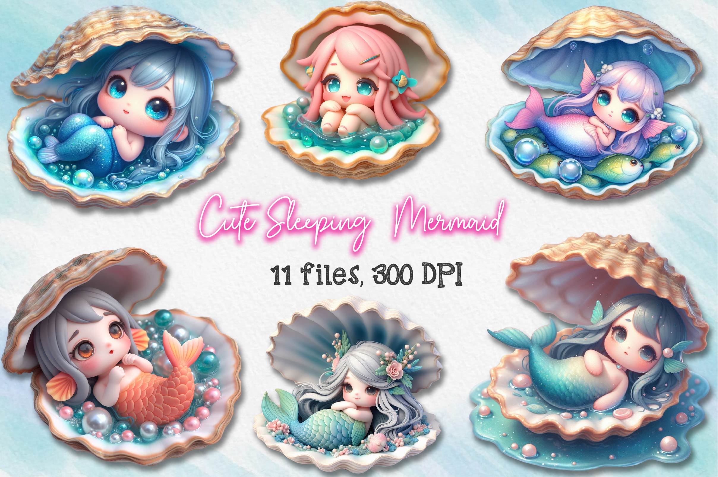 Mermaid Sleeping Mermaid Clipart Bundle - CraftNest - Digital Crafting and Art