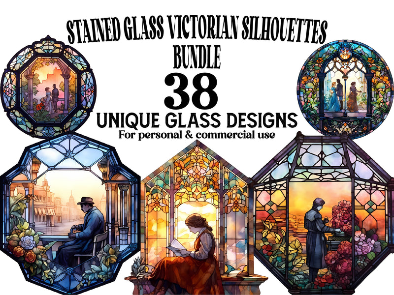 Stained Glass Victorian Silhouettes Clipart - CraftNest