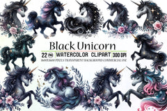 Black Unicorn Clipart Bundle - CraftNest - Digital Crafting and Art