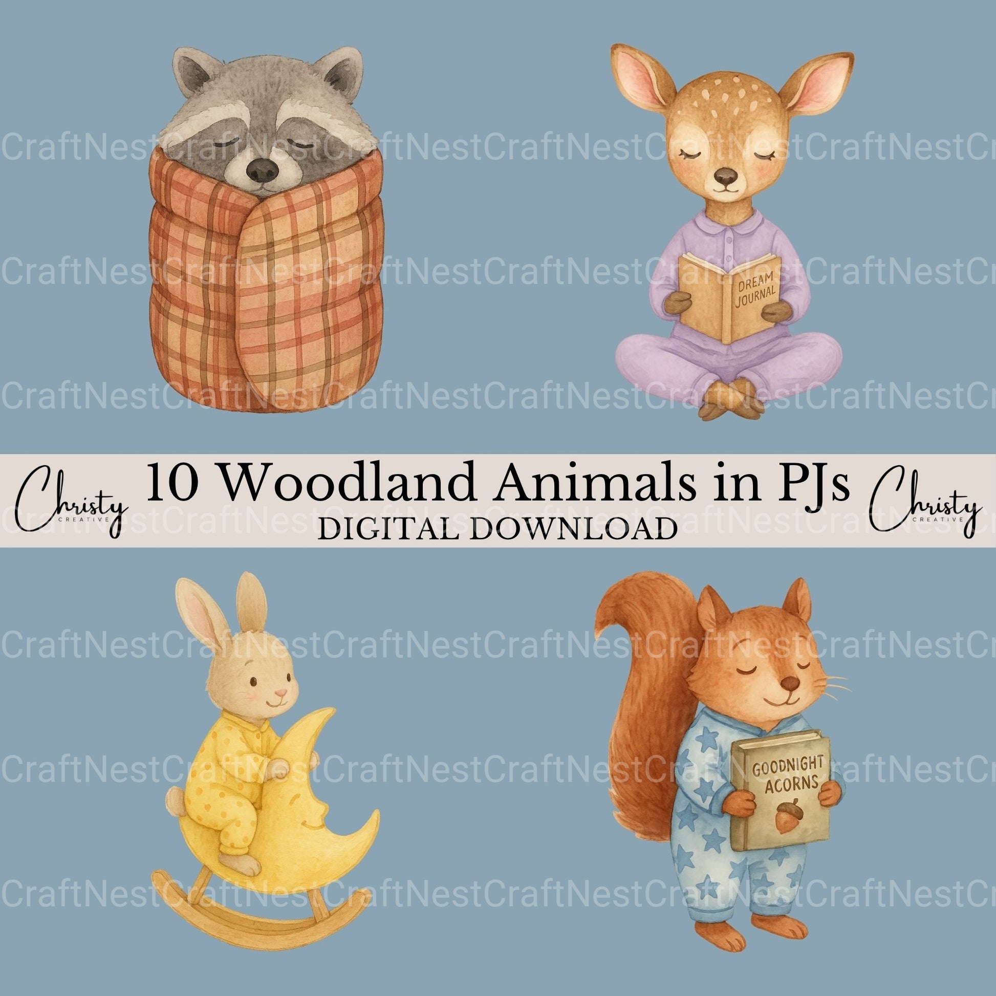 Woodland Animal Pjs 2 Clipart Bundle - CraftNest - Digital Crafting and Art