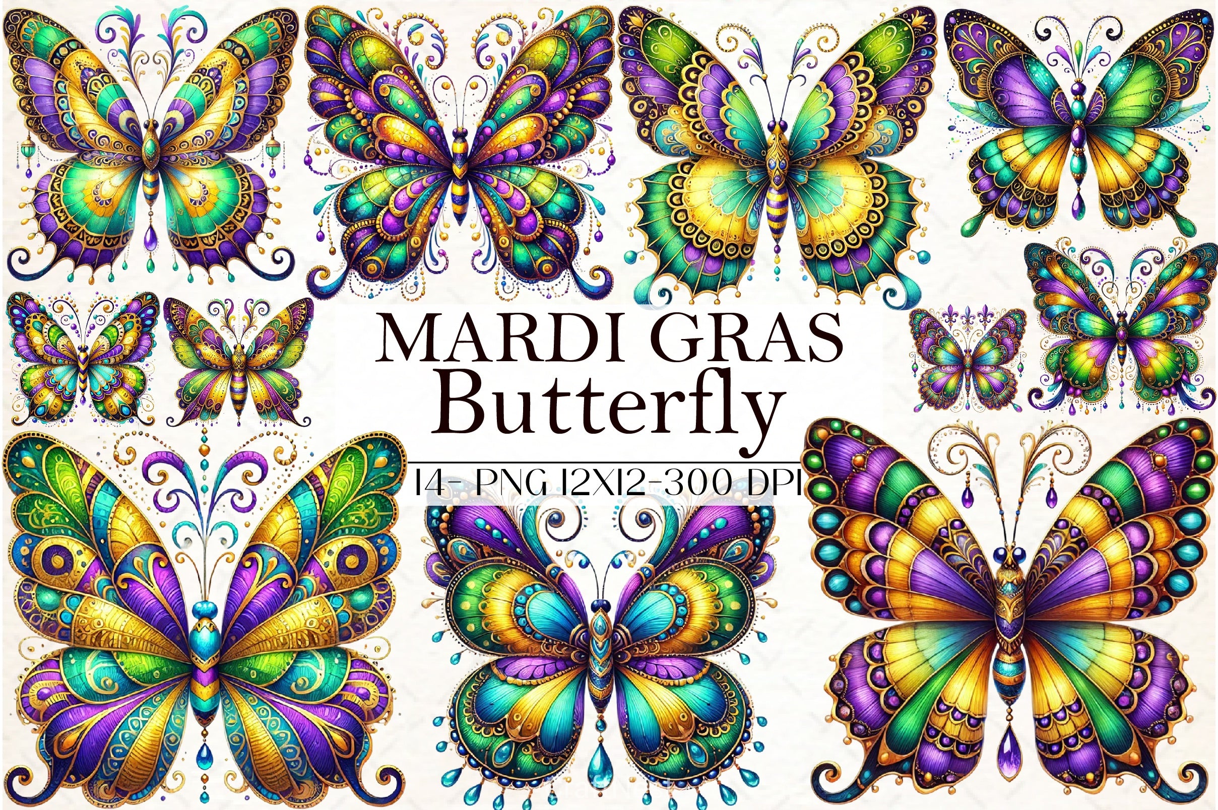 Mardi Gras Butterfly Clipart Bundle - CraftNest - Digital Crafting and Art