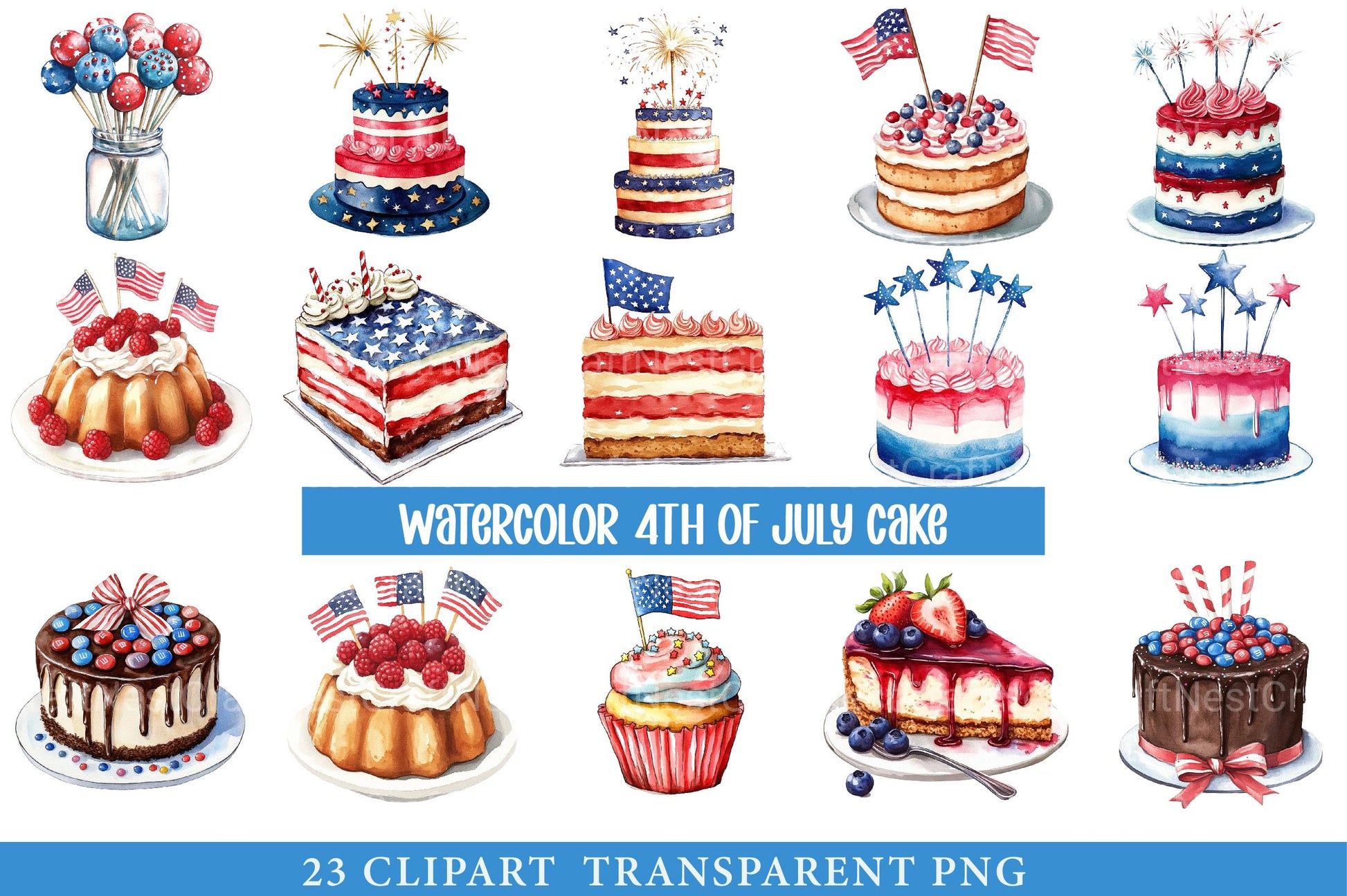 4th of July Cake Clipart - CraftNest - Digital Crafting and Art