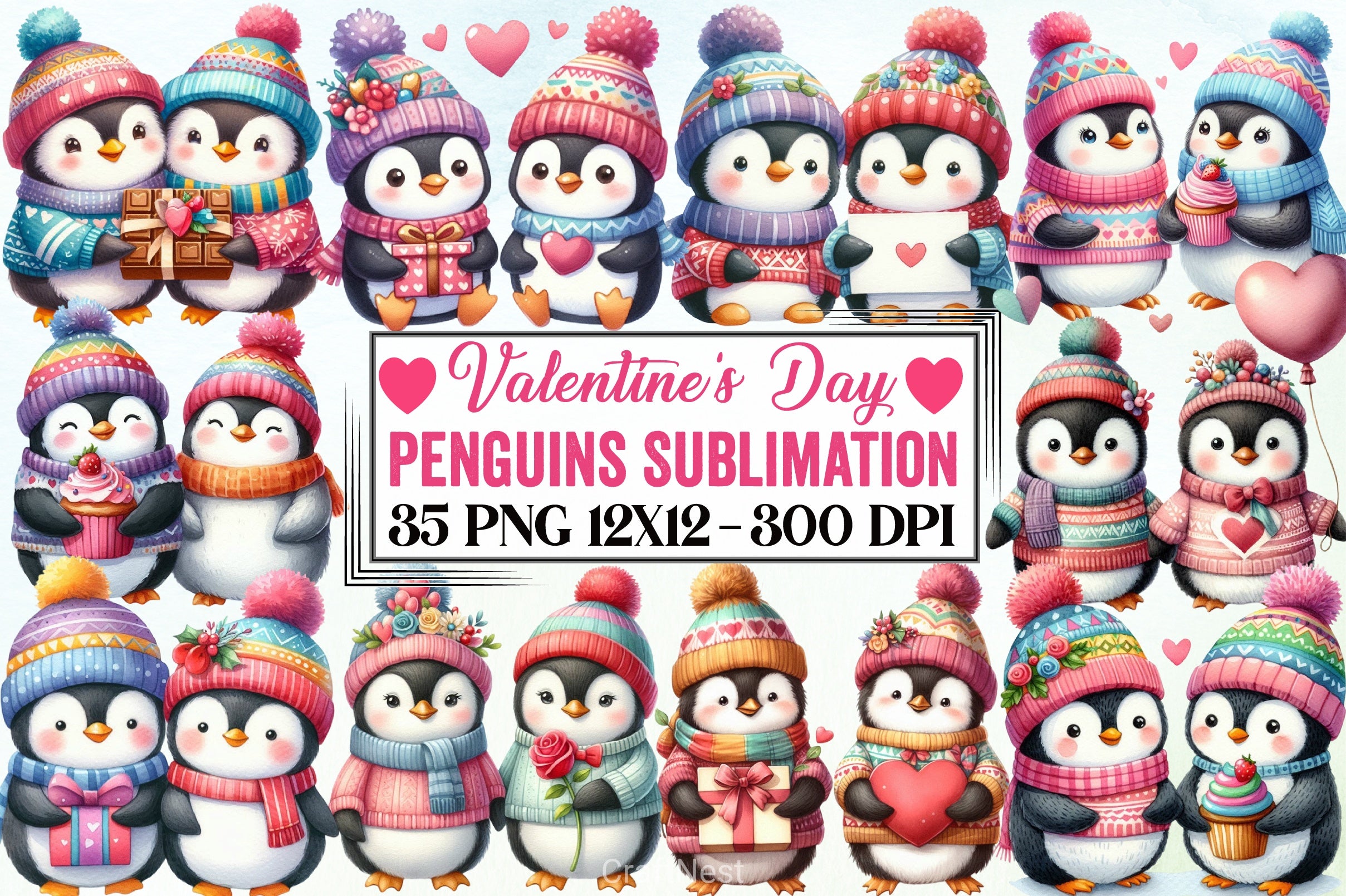 Valentine Penguins Clipart Bundle - CraftNest - Digital Crafting and Art