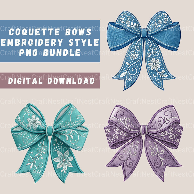 Embroidery Style Bows Clipart Bundle - CraftNest - Digital Crafting and Art