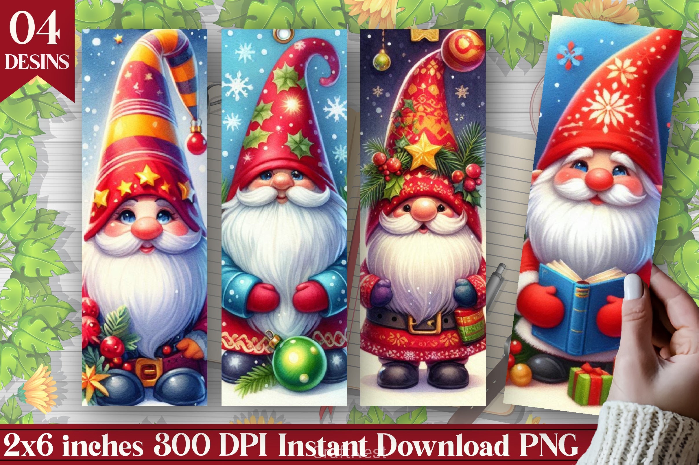 Retro Christmas Gnome Bookmark - CraftNest - Digital Crafting and Art