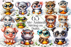 Cute Animals Sitting On Daisy Clipart Bundle - CraftNest - Digital Crafting and Art