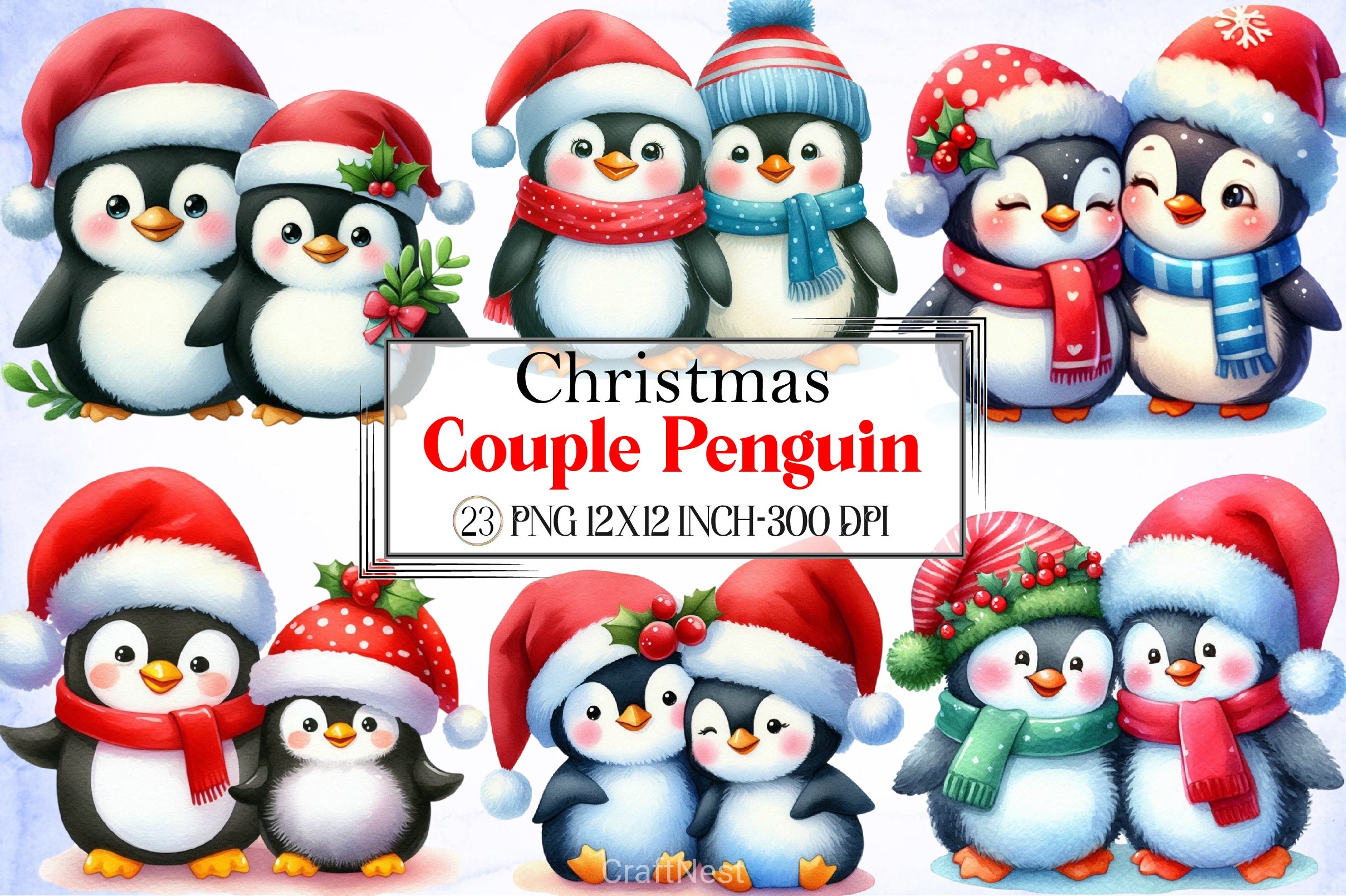 Christmas Penguin Couple Clipart Bundle - CraftNest - Digital Crafting and Art