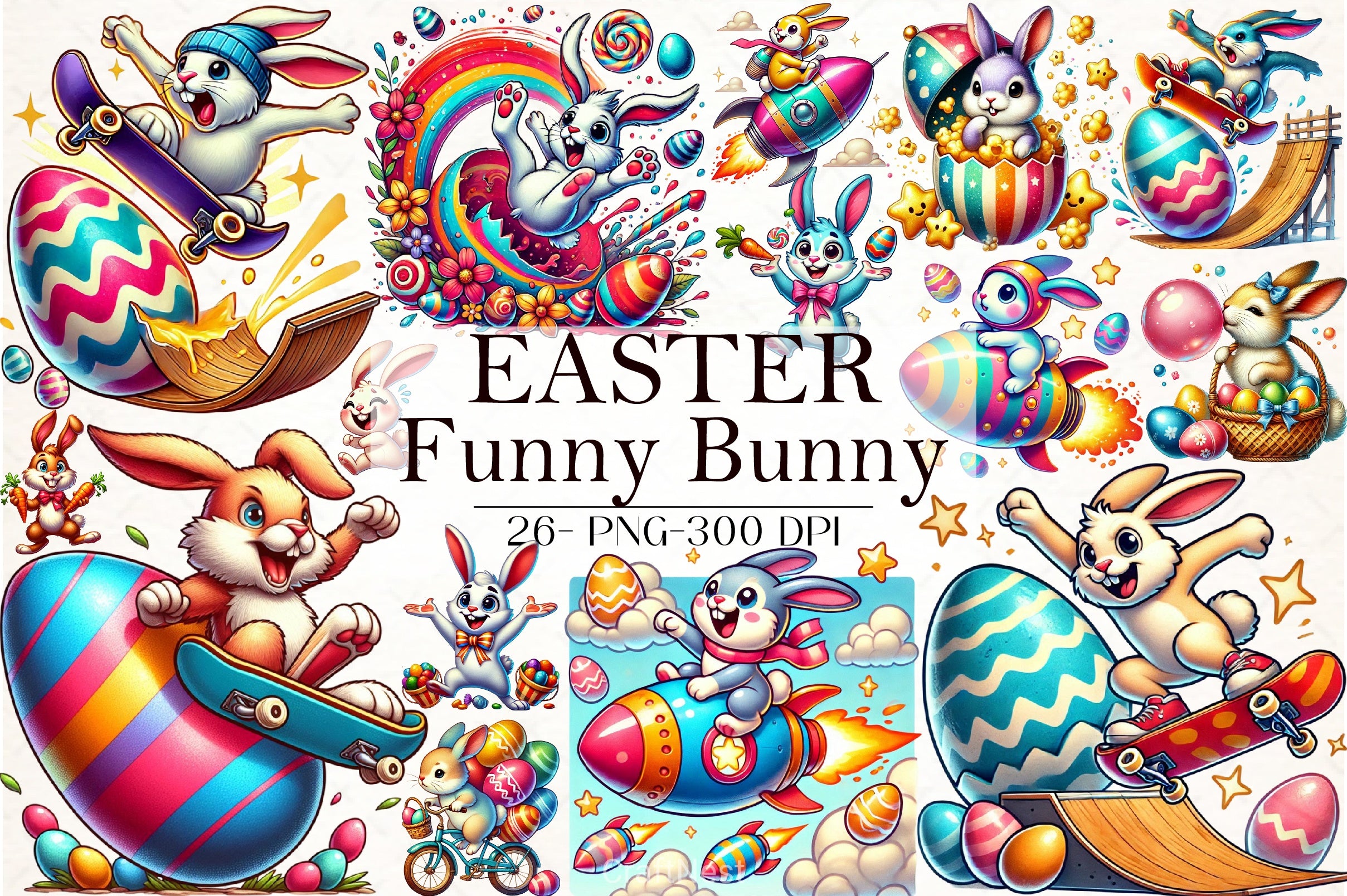 Funny Easter Bunnies Clipart Bundle - CraftNest - Digital Crafting and Art