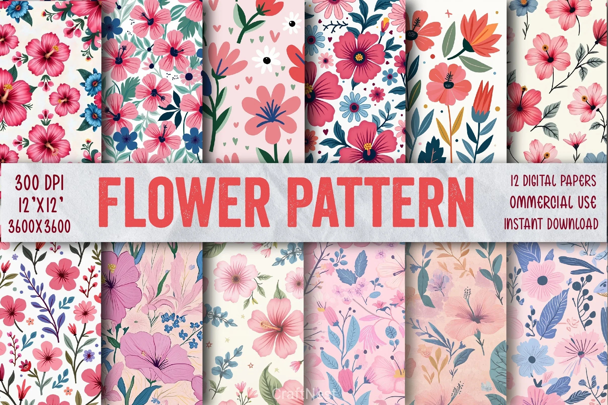 Flower Pattern Floral Paper Clipart Bundle - CraftNest - Digital Crafting and Art