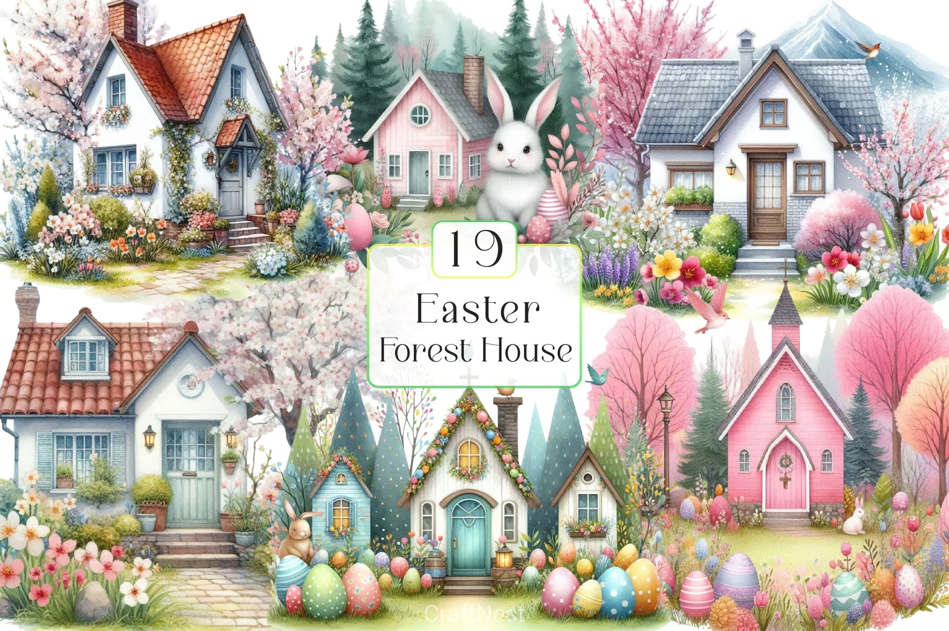Easter Forest House Clipart Bundle - CraftNest - Digital Crafting and Art