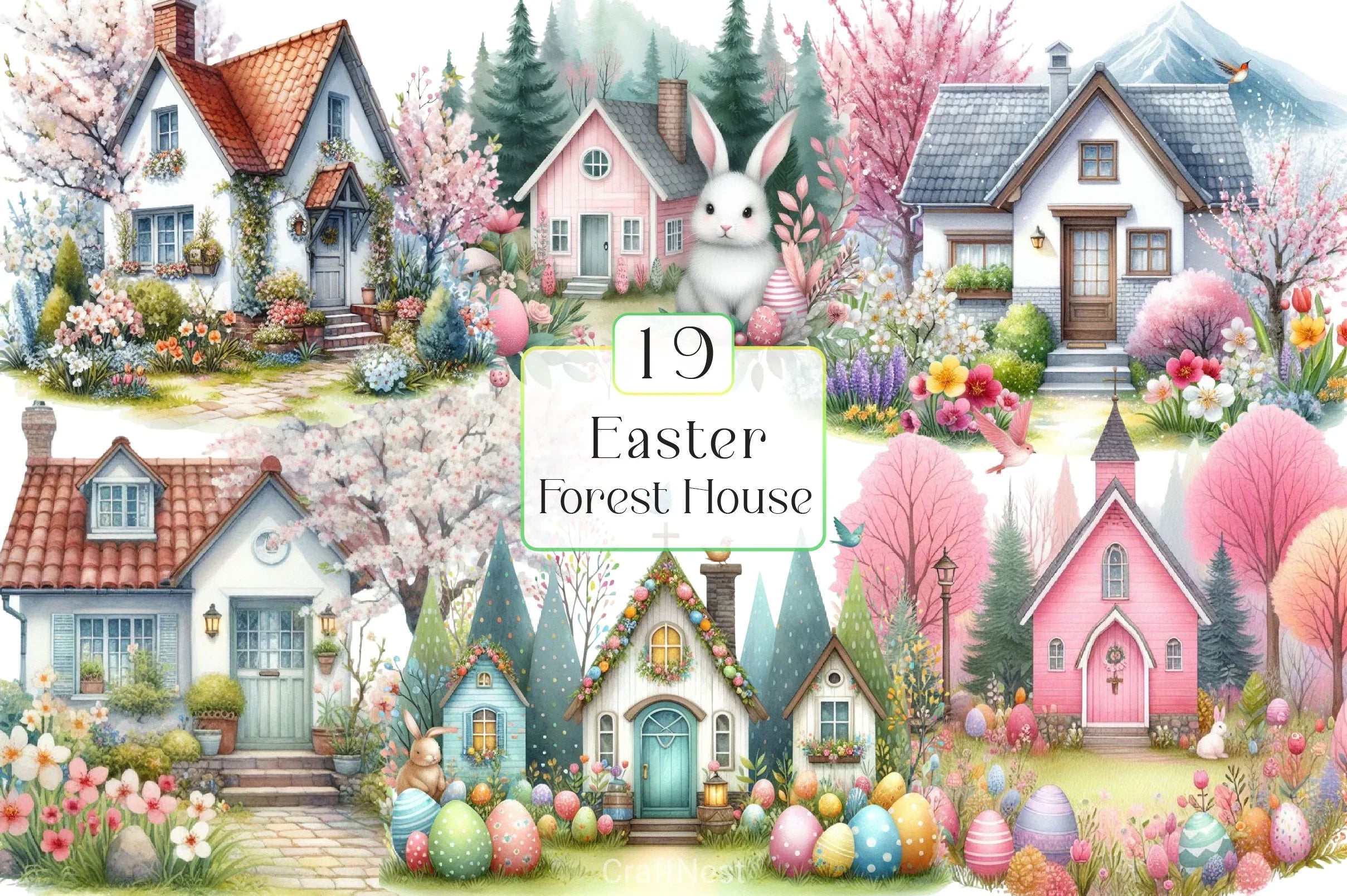 Easter Forest House Clipart Bundle - CraftNest - Digital Crafting and Art