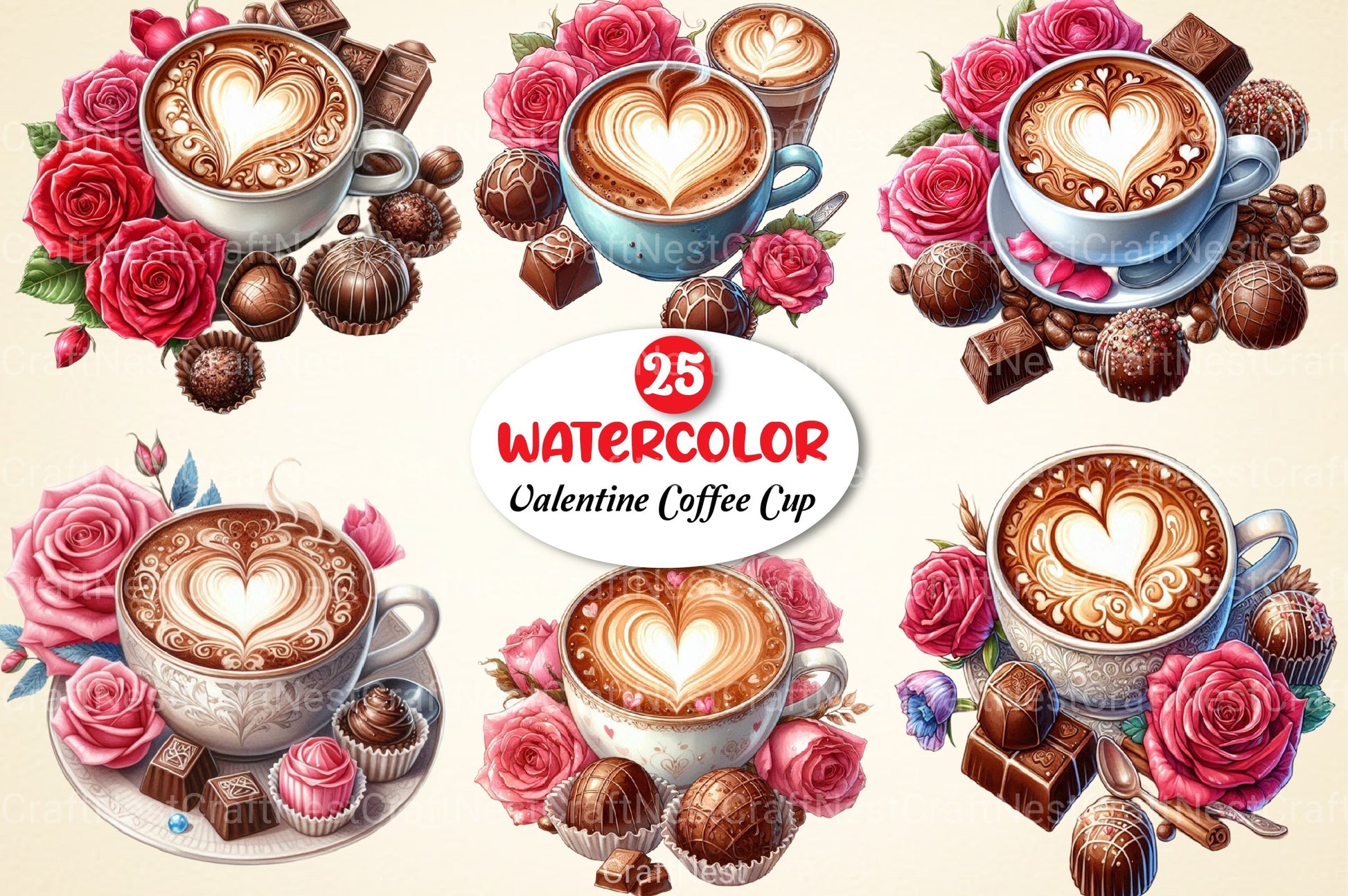 Valentine Coffee Cup Clipart Bundle 99 - CraftNest - Digital Crafting and Art